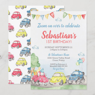 Cute Cars Birthday Invitation Kaart