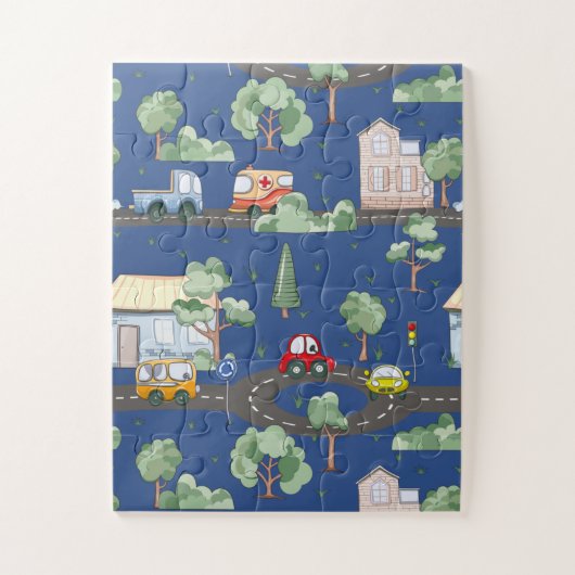 Cute Cars in Town Pattern for Little Boys Blue Legpuzzel (Verticaal)
