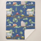 Cute Cars in Town Pattern for Little Boys Blue Sherpa Deken (Voorkant)