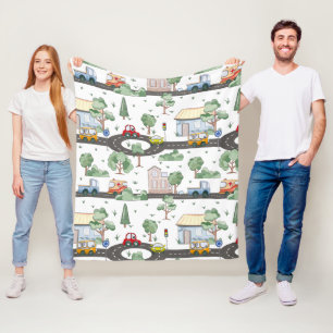 Cute Cars in Town Pattern for Little Boys Fleece Deken