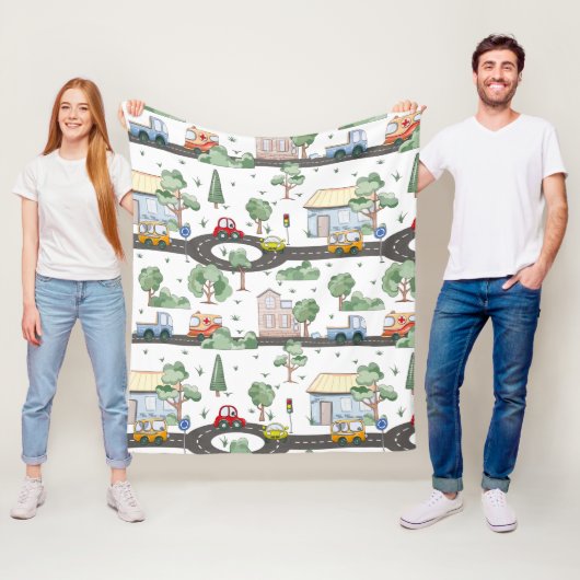 Cute Cars in Town Pattern for Little Boys Fleece Deken (In situ)