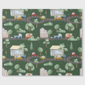 Cute Cars in Town Pattern for Little Boys Green Cadeaupapier (Vlak)
