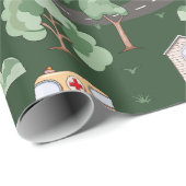 Cute Cars in Town Pattern for Little Boys Green Cadeaupapier (Rol Hoek)
