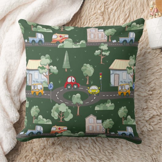 Cute Cars in Town Pattern for Little Boys Green Kussen (Deken)