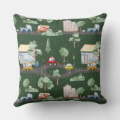 Cute Cars in Town Pattern for Little Boys Green Kussen (Achterkant)