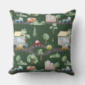 Cute Cars in Town Pattern for Little Boys Green Kussen (Voorkant)