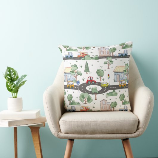 Cute Cars in Town Pattern for Little Boys Kussen (Stoel)