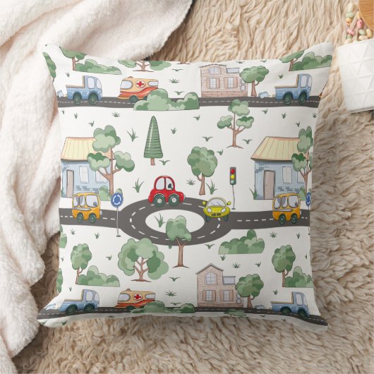 Cute Cars in Town Pattern for Little Boys Kussen (Deken)