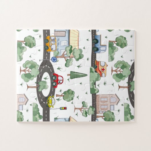 Cute Cars in Town Pattern for Little Boys Legpuzzel (Horizontaal)