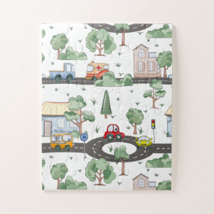 Cute Cars in Town Pattern for Little Boys Legpuzzel