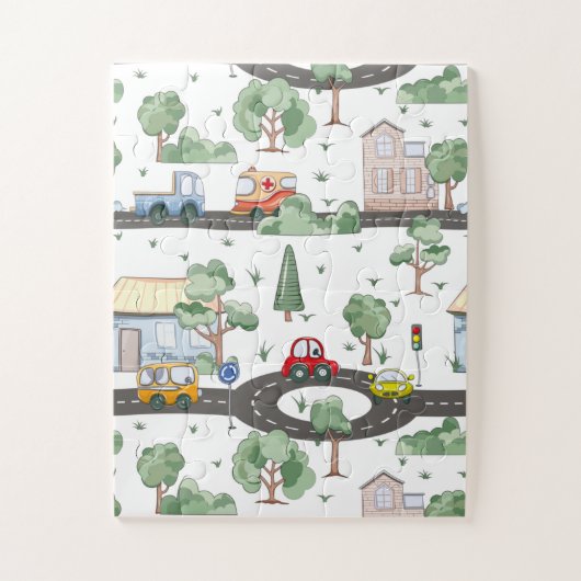 Cute Cars in Town Pattern for Little Boys Legpuzzel (Verticaal)