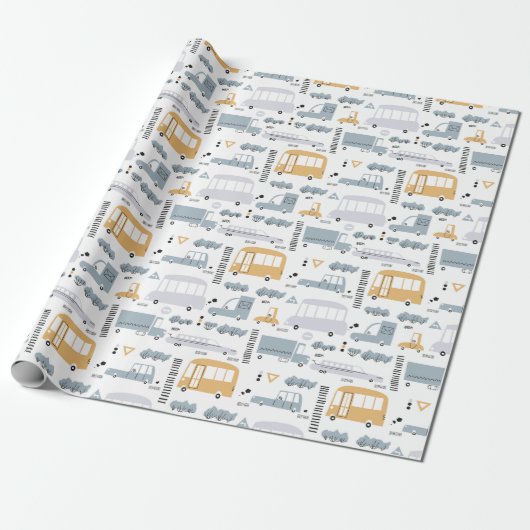 Cute Cars in Traffic Pattern Cadeaupapier (Uitgerold)