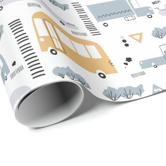 Cute Cars in Traffic Pattern Cadeaupapier (Rol Hoek)
