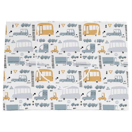 Cute Cars in Traffic Pattern Groot Cadeauzakje (Voorkant)