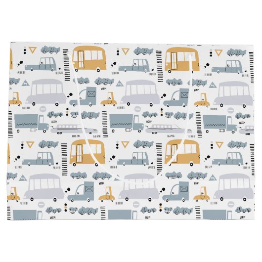 Cute Cars in Traffic Pattern Groot Cadeauzakje (Achterkant)