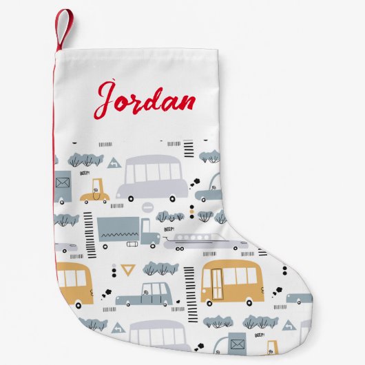 Cute Cars in Traffic Pattern Kleine Kerstsok (Voorkant)