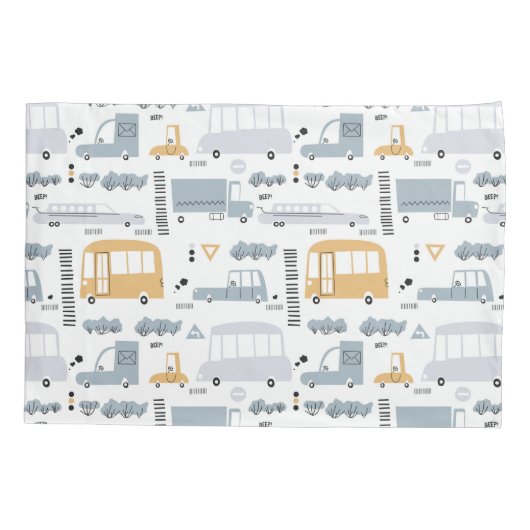 Cute Cars in Traffic Pattern Kussensloop (Achterkant)