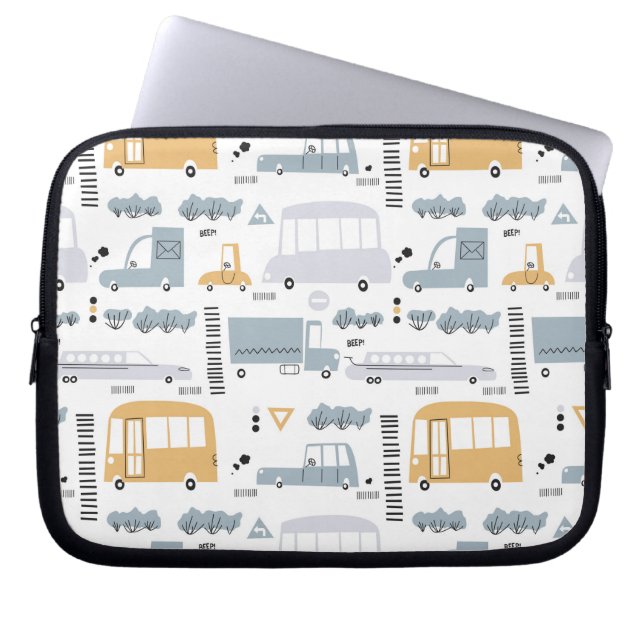 Cute Cars in Traffic Pattern Laptop Sleeve (Voorkant)