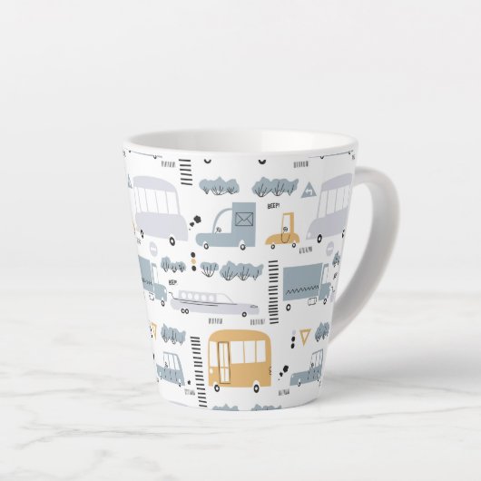 Cute Cars in Traffic Pattern Latte Mok (Rechterhoek)