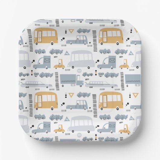 Cute Cars in Traffic Pattern Papieren Bordje (Voorkant)