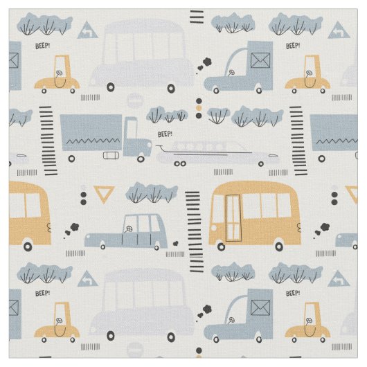 Cute Cars in Traffic Pattern Stof (Close Up)