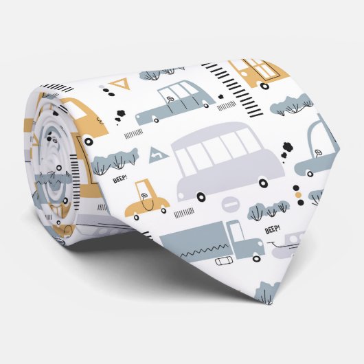 Cute Cars in Traffic Pattern Stropdas (Opgerold)