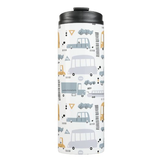 Cute Cars in Traffic Pattern Thermosbeker (Voorkant)