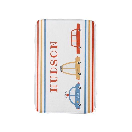 Cute Cars Personalized Bath Mat (Voorkant Verticaal)