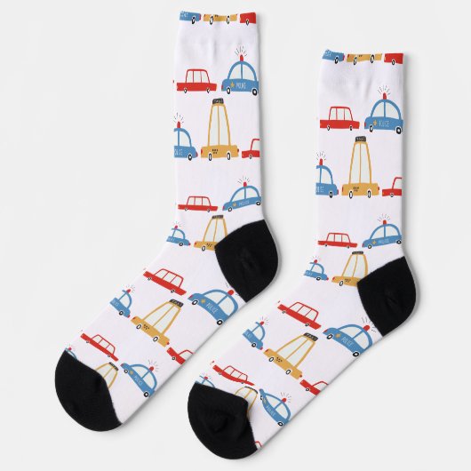 Cute Cars Taxi Police Pattern Socks Sokken (Links)