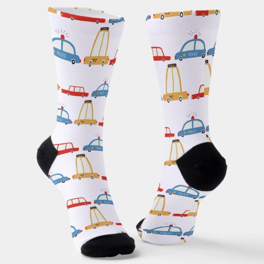 Cute Cars Taxi Police Pattern Socks Sokken (Gebogen)