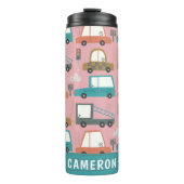 Cute Cars Trucks Pink Personalized Thermosbeker (Voorkant)