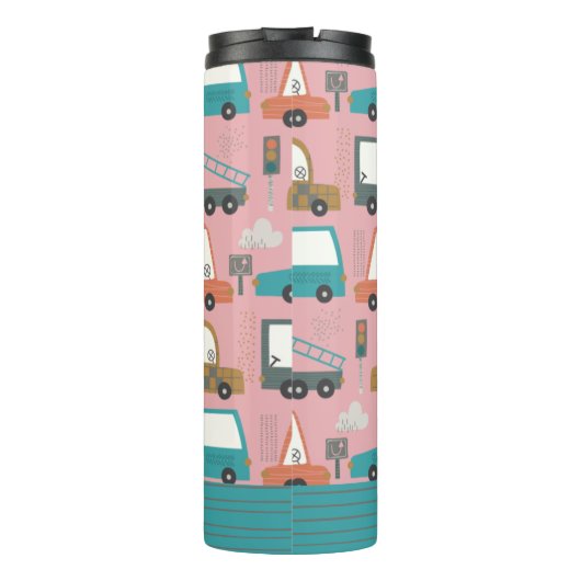 Cute Cars Trucks Pink Personalized Thermosbeker (Achterkant)