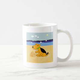 Cute Cartoon Airedale Terrier Dog op de strand Mok