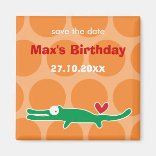 Cute Cartoon Alligator Kind Birthday Party Magnet