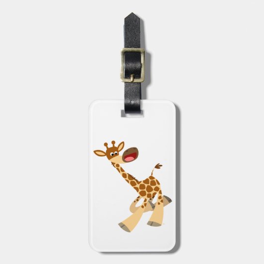 Cute Cartoon Ambling Giraffe Bagagelabel (Voorkant verticaal)