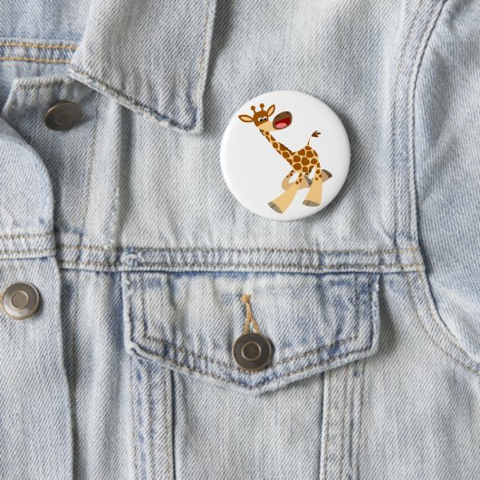 Cute Cartoon Ambling Giraffe Button Badge (In situ)