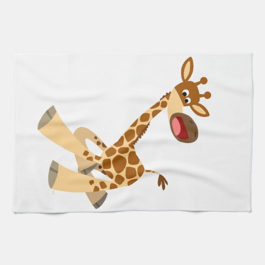 Cute Cartoon Ambling Giraffe Kitchen Towel Theedoek (Horizontaal)