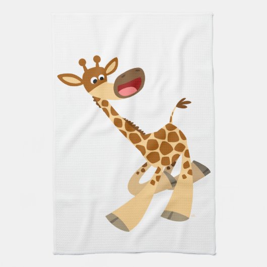 Cute Cartoon Ambling Giraffe Kitchen Towel Theedoek (Verticaal)