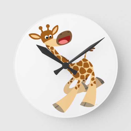 Cute Cartoon Ambling Giraffe Wall Clock Ronde Klok (Voorkant)
