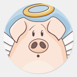 Cute Cartoon Angel Pig Ronde Sticker