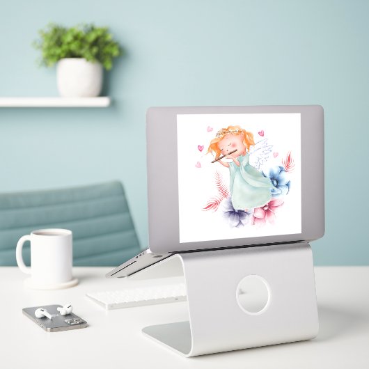 Cute Cartoon Angel Sticker (Laptop op bureau)