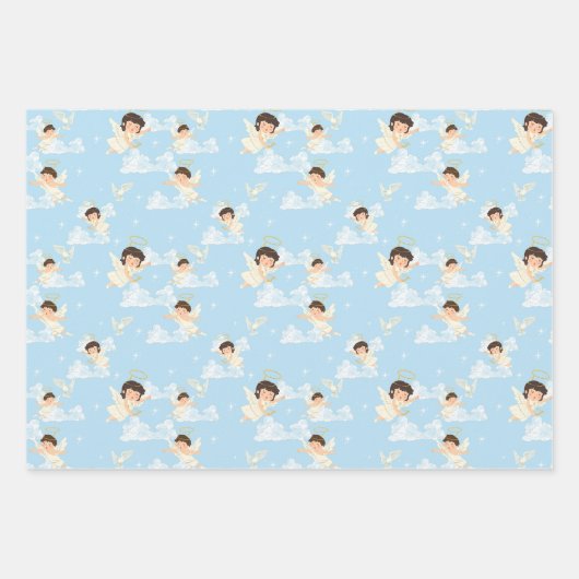 Cute Cartoon Angels And Doves Seamless Pattern Inpakpapier Vel (Voorkant)