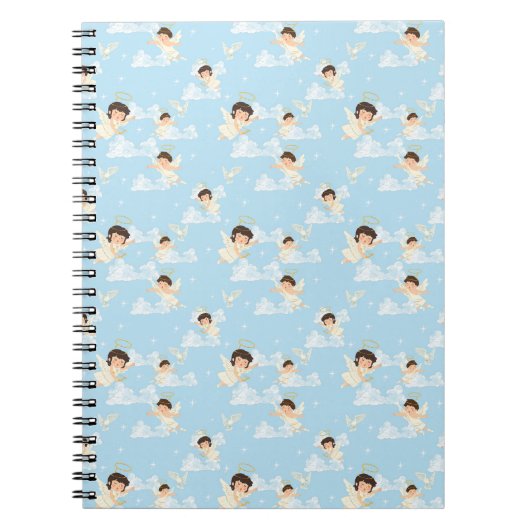Cute Cartoon Angels And Doves Seamless Pattern Notitieboek (Voorkant)