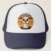Cute Cartoon Animal in Retro Sunset Trucker Hat Pet (Voorkant)