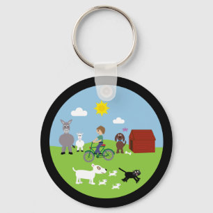 Cute Cartoon Animals & Boy Riding Bike Sleutelhanger