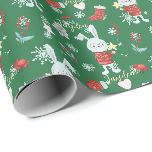 Cute Cartoon Animals Bunny Green Red Custom Cadeaupapier (Rol Hoek)