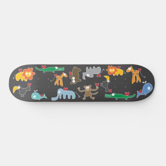 Cute Cartoon Animals Family with Love Hearts Kinde Skateboard (Horizontaal)