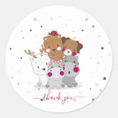 Cute Cartoon Animals Gender Neutral Baby Shower Ronde Sticker (Voorkant)