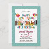 Cute cartoon animals kinder Happy Birthday party Kaart (Voorkant)