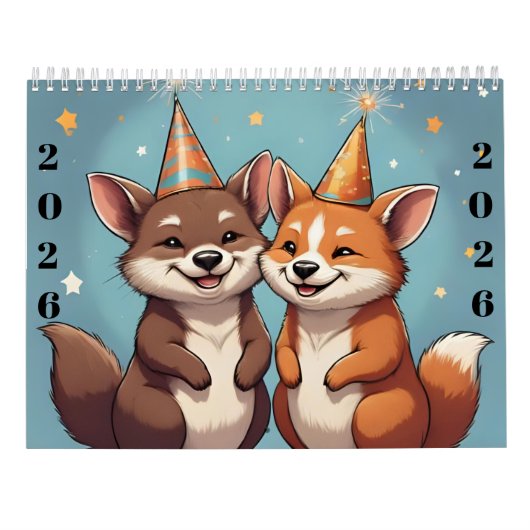 Cute cartoon animals new year 2026 Calendar Kalender (Achterkant)